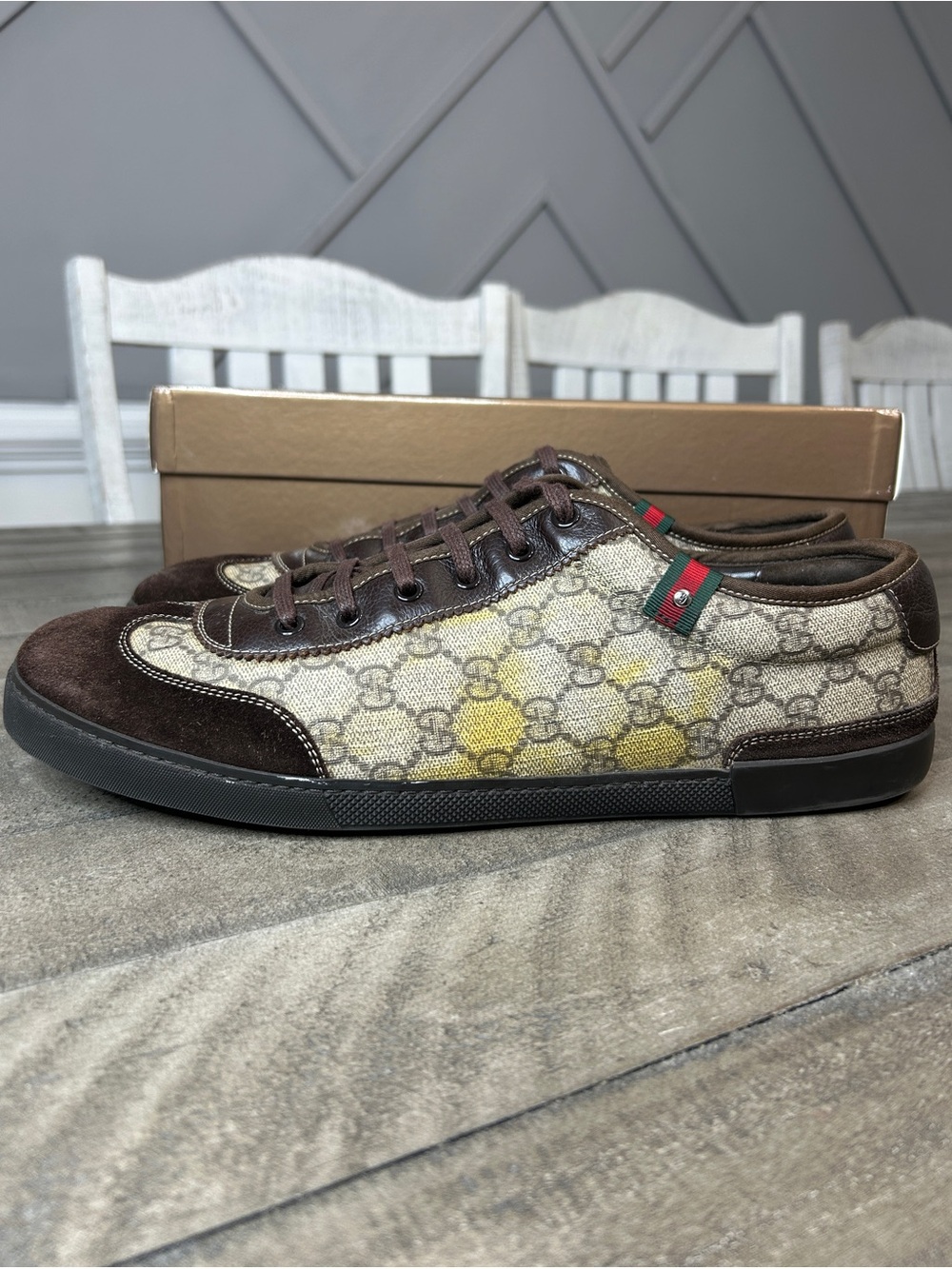 Gucci 204282 GG Supreme Canvas Web Stripe Low Top Sneakers Mens Size 13 EU 46